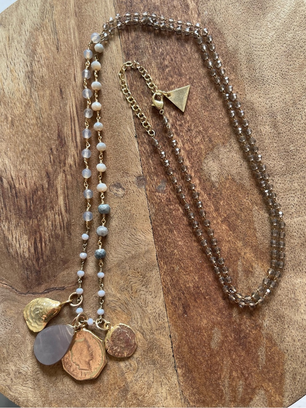 LOFT Gold-Tone Beaded Pendant Necklace with Neutral Stone Accents